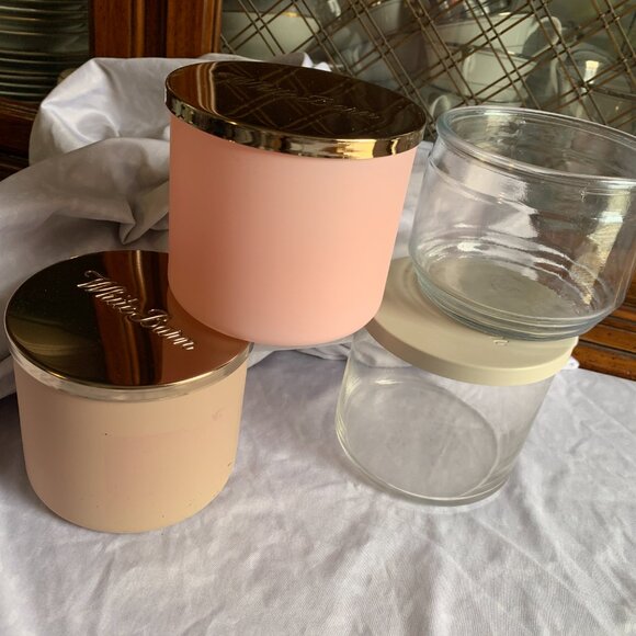CANDLE JARS - 4 Empty Bath & Body Works, White Barn 3 Wick w/ lids, clean DIY - Picture 1 of 7